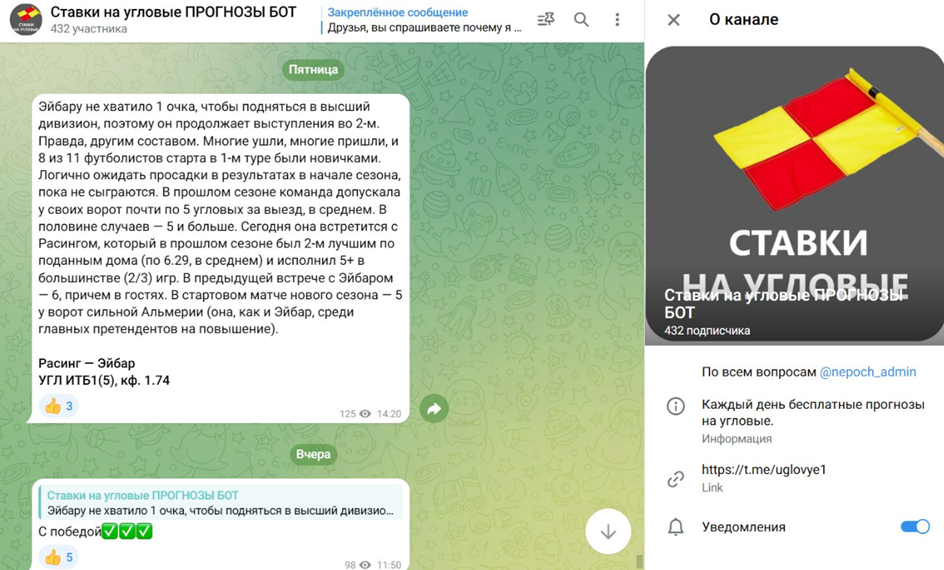 Ставки на угловые ПРОГНОЗЫ БОТ