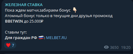 телеграмм Железная Ставка